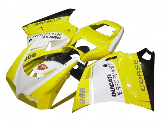 1993-2005 Ducati 996 Motorcycle Fairing - White Yellow Glossy Black Corse Performance UK