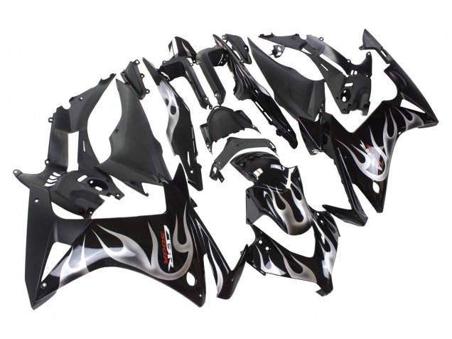 2013-2015 Honda CBR500R Motorcycle Fairings - Glossy Black Silver Flame UK