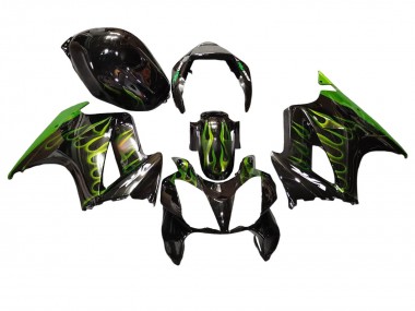 Best 2002-2013 Honda VFR 800 Motorcycle Fairings - Glossy Black Green Flame UK