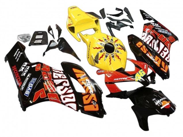 2004-2005 Honda CBR1000RR Motorcycle Fairings - Yellow Orange Glossy Black Repsol Rossi 46 UK