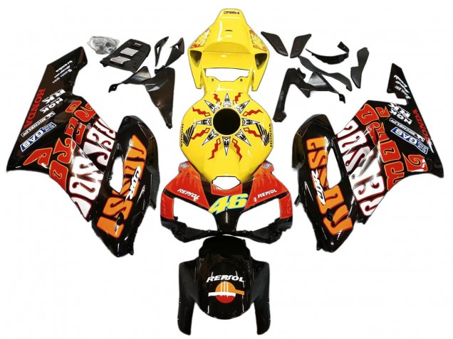 2004-2005 Honda CBR1000RR Motorcycle Fairings - Yellow Orange Glossy Black Repsol Rossi 46 UK