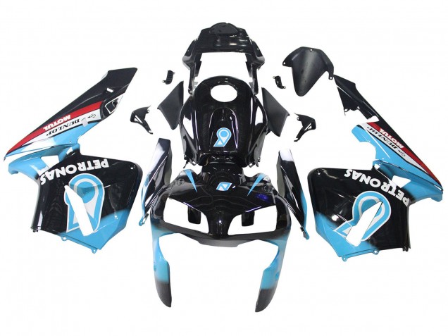2003-2004 Honda CBR600RR Motorcycle Fairings - Light Blue Red Glossy Black Dunlop UK
