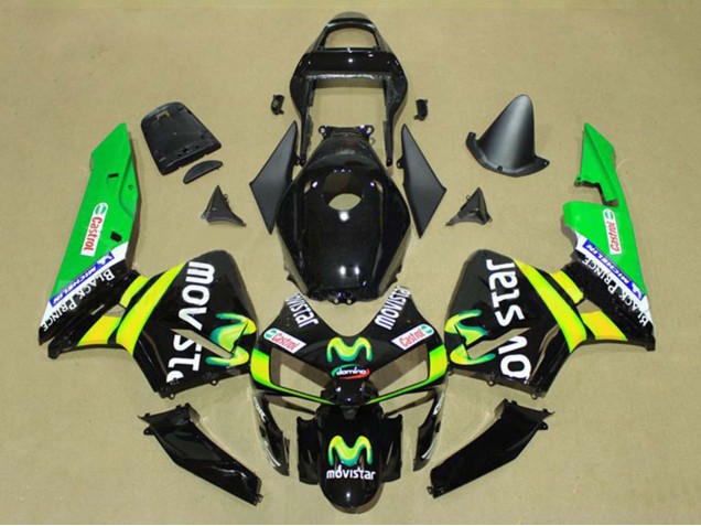 2003-2004 Honda CBR600RR Motorcycle Fairings - Glossy Black Yellow Green MoviStar Castrol UK