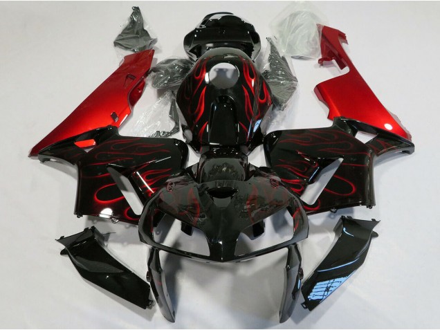 2005-2006 Honda CBR600RR Motorcycle Fairing - Glossy Black Red Flame UK