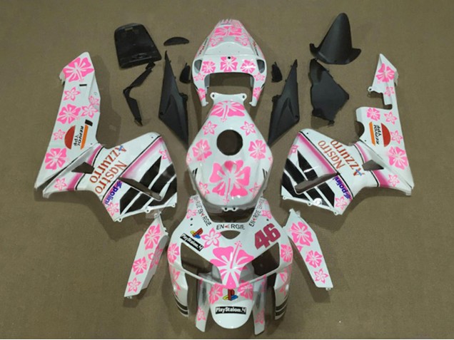 2005-2006 Honda CBR600RR Motorcycle Fairings - White with Pink Floral Nastro Azzurro 46 UK