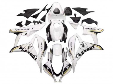 Best 2007-2008 Honda CBR600RR Motorcycle Fairing - White Gold Glossy Black Playboy UK