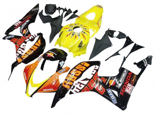 2007-2008 Honda CBR600RR Motorcycle Fairings - Yellow Orange Glossy Black Rossi Repsol UK