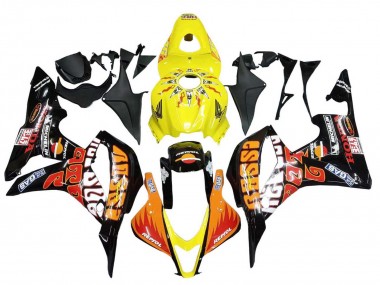 Best 2007-2008 Honda CBR600RR Motorcycle Fairings - Yellow Orange Glossy Black Rossi Repsol UK