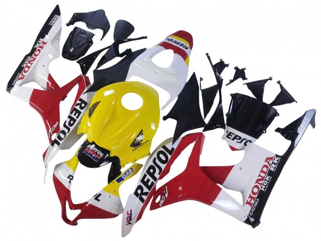 2007-2008 Honda CBR600RR Motorcycle Fairings - White Yellow Red Repsol HRC UK