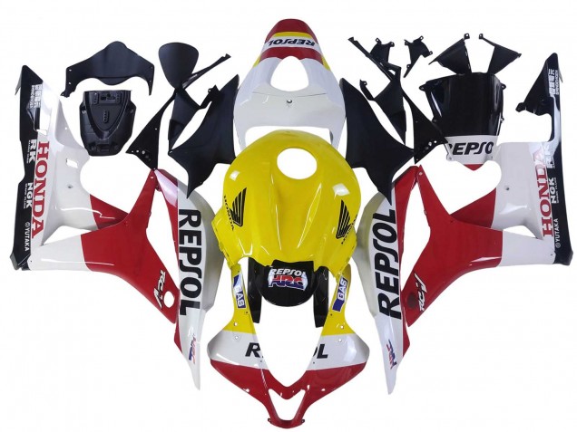 2007-2008 Honda CBR600RR Motorcycle Fairings - White Yellow Red Repsol HRC UK