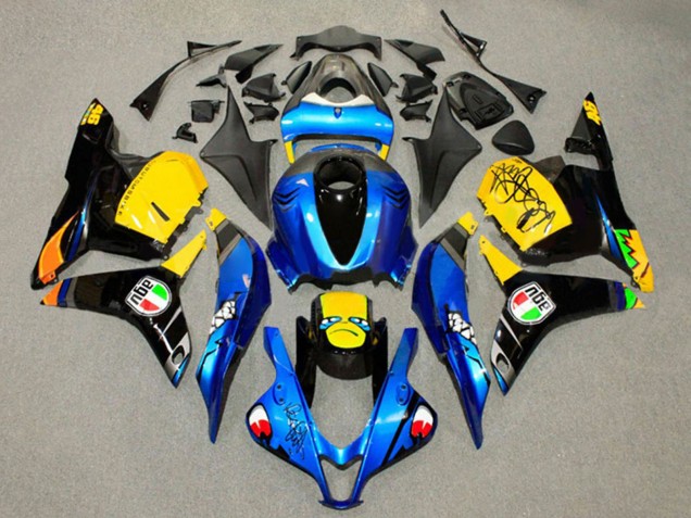 2009-2012 Honda CBR600RR Motorcycle Fairings - Blue Yellow Glossy Black Shark 46 UK