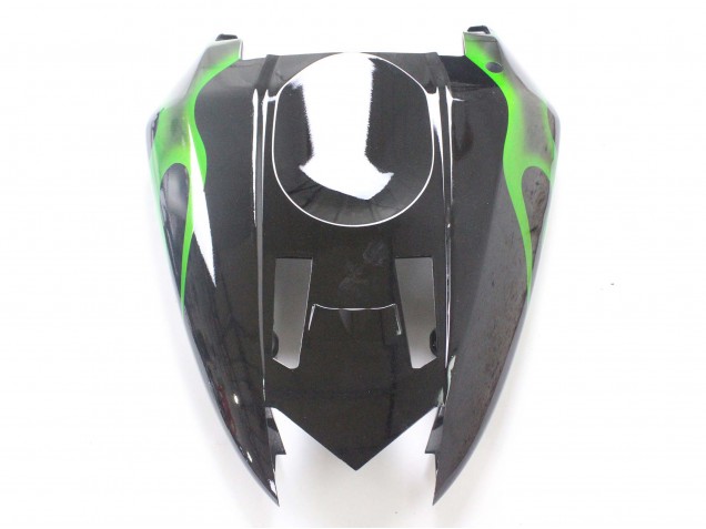 2004-2005 Kawasaki ZX10R Motorcycle Fairings - Black with Green Flame Ninja UK