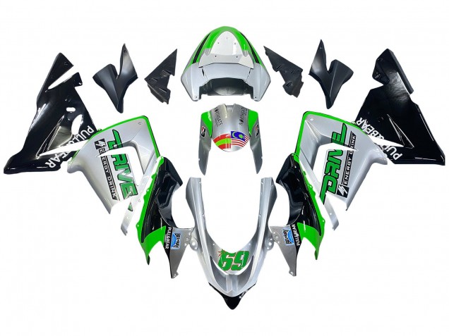 2004-2005 Kawasaki ZX10R Motorcycle Fairings - Green Silver Black 69 UK