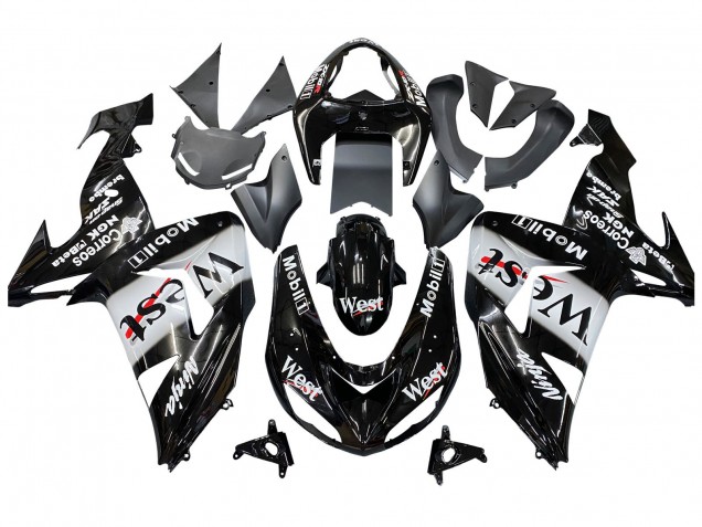 2006-2007 Kawasaki ZX10R Motorcycle Fairings - Glossy Black White West UK