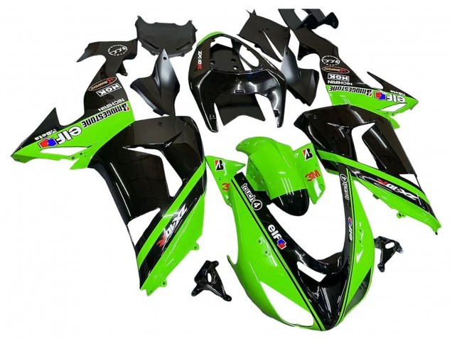2006-2007 Kawasaki ZX10R Motorcycle Fairings - Green Black Elf Touch4 3M UK