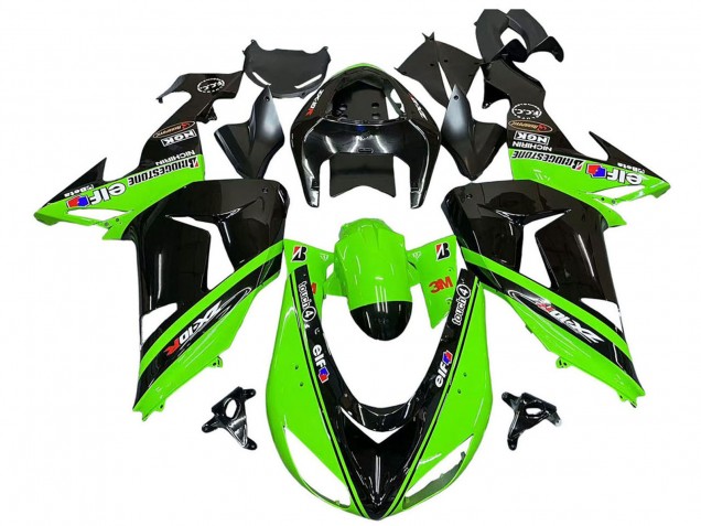 2006-2007 Kawasaki ZX10R Motorcycle Fairings - Green Black Elf Touch4 3M UK