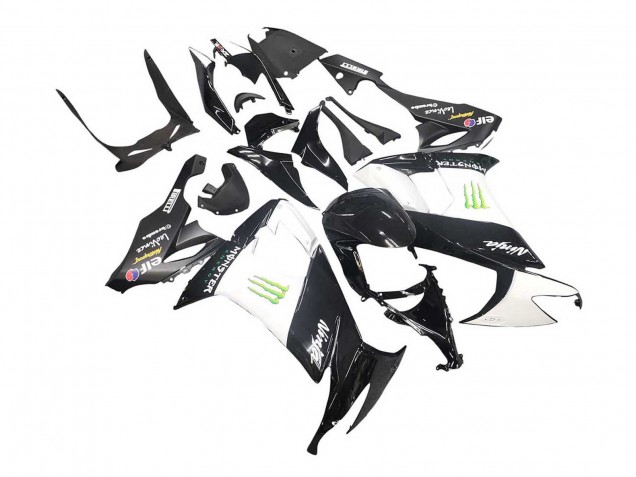 2008-2010 Kawasaki ZX10R Motorcycle Fairings - Glossy Black White Green Monster Elf UK