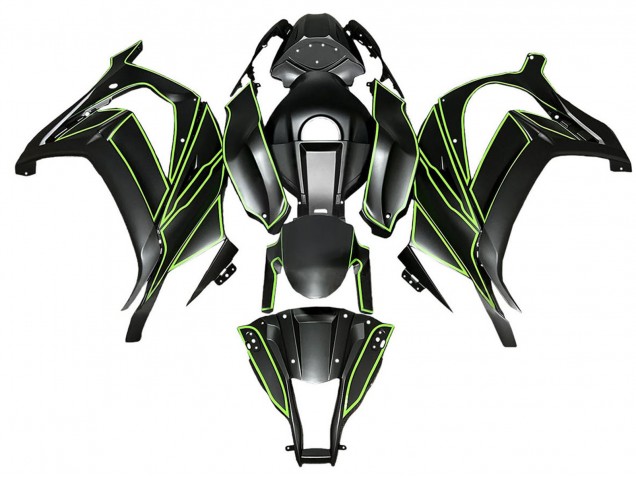 2008-2010 Kawasaki ZX10R Motorcycle Fairings - Matte Black Green Lines UK