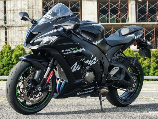 2011-2015 Kawasaki ZX10R Motorcycle Fairings - Matte Black White Green Snow Decal UK