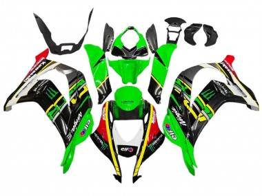 Best 2016-2020 Kawasaki ZX10R Motorcycle Fairings - Green Yellow Red Black Elf Monster UK