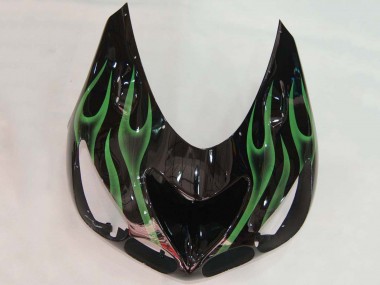 Best 2006-2011 Kawasaki ZX14R ZZR1400 Motorcycle Fairing - Glossy Black Green Flame UK