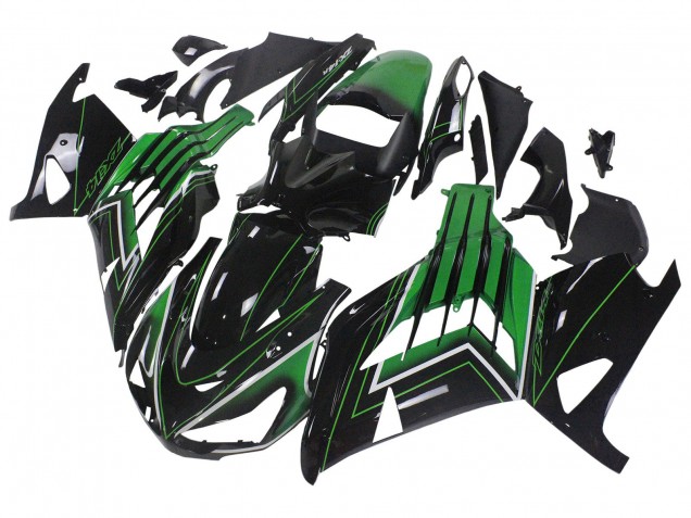 2012-2024 Kawasaki ZX14R ZZR1400 Motorcycle Fairings - Green Glossy Black Stripe UK