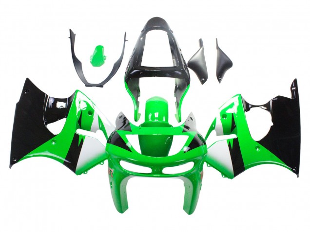 1998-1999 Kawasaki ZX6R Motorcycle Fairings - Green White Glossy Black UK
