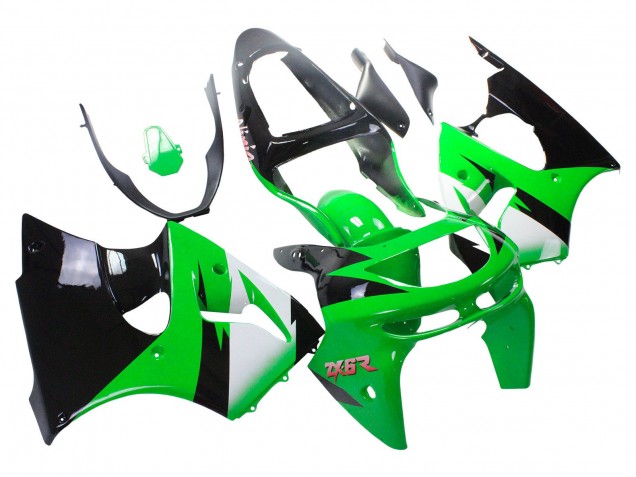 1998-1999 Kawasaki ZX6R Motorcycle Fairings - Green White Glossy Black UK