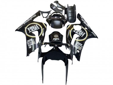Best 2003-2004 Kawasaki ZX6R Motorcycle Fairings - Glossy Black White Motul Lucky Strike UK