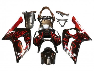 Best 2003-2004 Kawasaki ZX6R Motorcycle Fairings - Glossy Black Red Flame UK