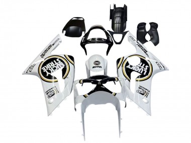 Best 2003-2004 Kawasaki ZX6R Motorcycle Fairings - White Black Motul Lucky Strike UK