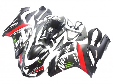 Best 2007-2008 Kawasaki ZX6R Motorcycle Fairings - Black White Red with White Snow Decal Ninja Elf UK