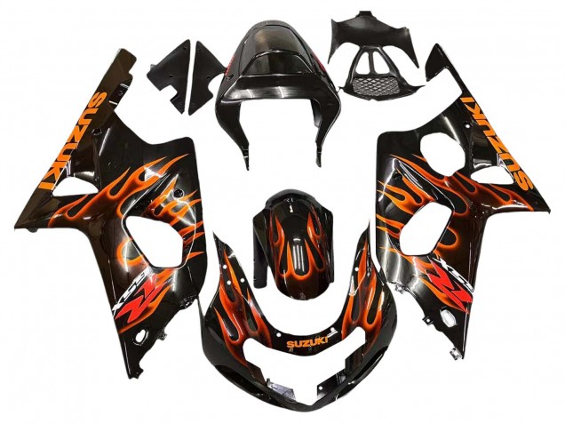 2000-2002 Suzuki GSXR1000 Motorcycle Fairings - Glossy Black Orange Flame UK