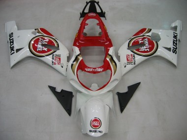 Best 2000-2002 Suzuki GSXR1000 Motorcycle Fairings - White Red Lucky Strike UK
