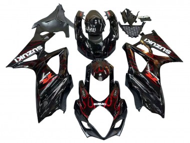 Best 2007-2008 Suzuki GSXR 1000 Motorcycle Fairings - Black Red Flame UK