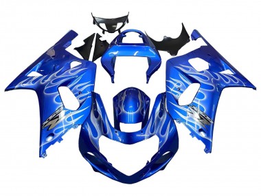 Best 2001-2003 Suzuki GSXR 600 / GSXR 750 Motorcycle Fairings - Blue with White Flame UK