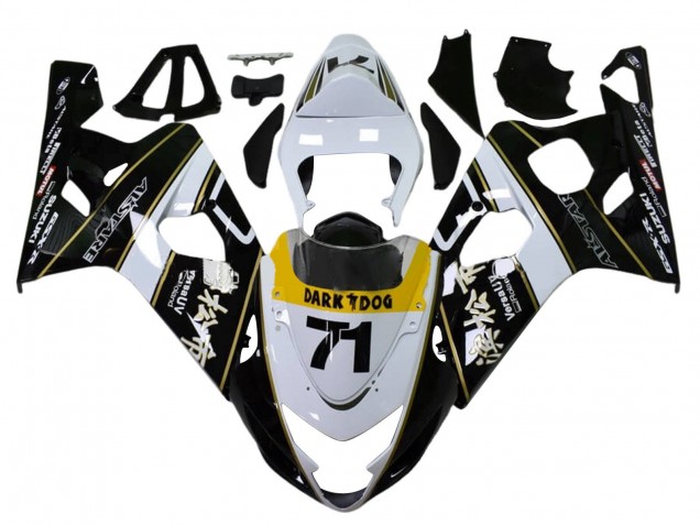 2004-2005 Suzuki GSXR 600 / GSXR 750 Motorcycle Fairings - White Black Yellow Dark Dog 71 UK