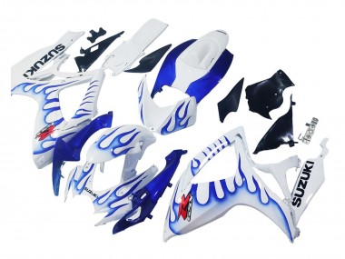 Best 2006-2007 Suzuki GSXR 600 / GSXR 750 Motorcycle Fairings - White Blue Flame UK