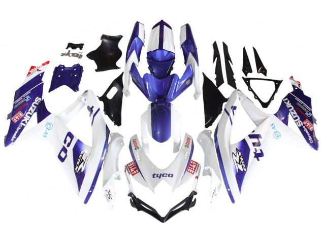 2008-2010 Suzuki GSXR 600 / GSXR 750 Motorcycle Fairings - White Blue Black Tyco UK