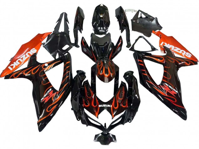 2008-2010 Suzuki GSXR 600 / GSXR 750 Motorcycle Fairings - Glossy Black Orange Flame UK