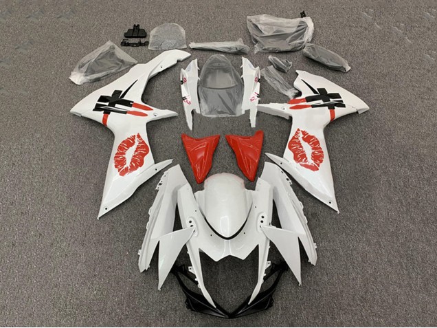 2008-2010 Suzuki GSXR 600 / GSXR 750 Motorcycle Fairings - White Red Lipstick UK