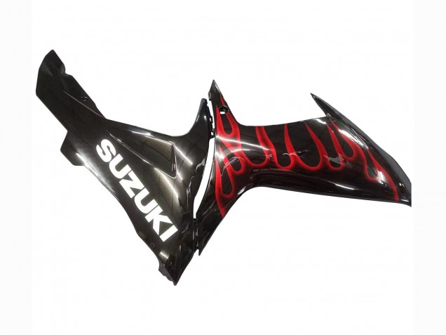 2011-2024 Suzuki GSXR 600 / GSXR 750 Motorcycle Fairings - Glossy Black Red Flame UK