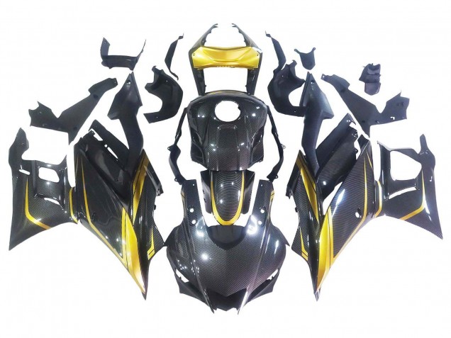 2019-2021 Yamaha YZF R3/R25 Motorcycle Fairings - Gold Black Carbon Fiber UK