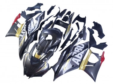 Best 2022-2024 Yamaha YZF R3/R25 Motorcycle Fairings - Black Carbon Fiber Style Gold Red ABBOT UK