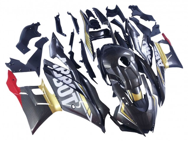2022-2024 Yamaha YZF R3/R25 Motorcycle Fairings - Black Carbon Fiber Style Gold Red ABBOT UK