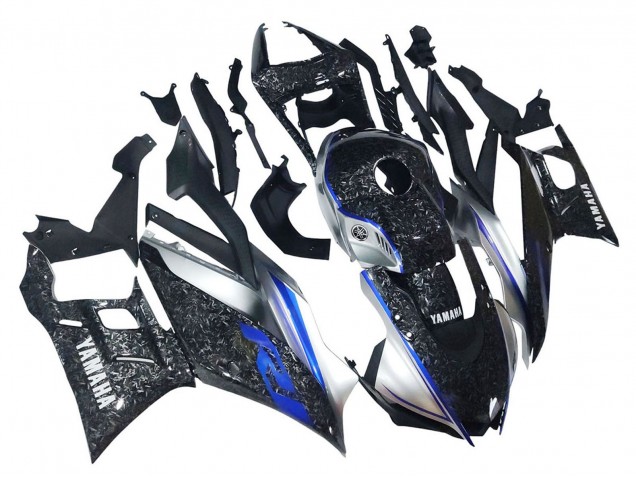 2022-2024 Yamaha YZF R3/R25 Motorcycle Fairings - Marble Black Silver Blue Forged Carbon Fiber Style UK