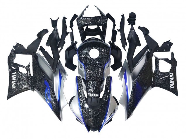 2022-2024 Yamaha YZF R3/R25 Motorcycle Fairings - Marble Black Silver Blue Forged Carbon Fiber Style UK