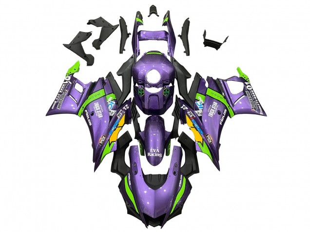 2022-2024 Yamaha YZF R3/R25 Motorcycle Fairings - Purple Green Yellow Trick Star EVA Racing 21 UK