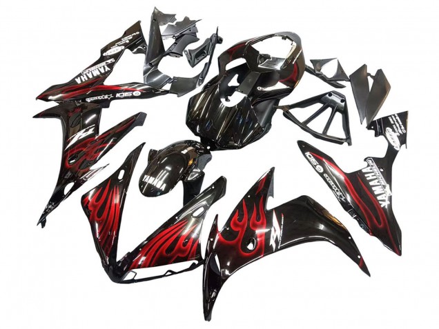 2004-2006 Yamaha YZF 1000 R1 Motorcycle Fairings - Glossy Black Red Flame UK