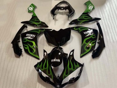Best 2004-2006 Yamaha YZF 1000 R1 Motorcycle Fairings - Glossy Black Green Flame White Decal UK